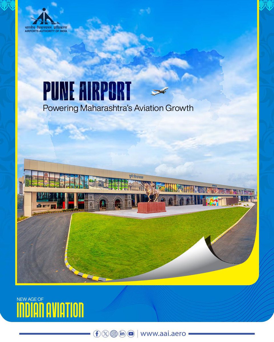Airports Authority of India (@aai_official) on Twitter photo #AAI is steering India’s aviation growth, driven by a visionary approach of developing smart, sustainable & passenger-friendly airports that redefine the travel experience across the nation. A stellar reflection of this evolution is #PuneAirport <a href="/aaipunairport/">पुणे विमानतळ /Pune Airport</a> in Maharashtra, an #AAI is steering India’s aviation growth, driven by a visionary approach of developing smart, sustainable & passenger-friendly airports that redefine the travel experience across the nation. A stellar reflection of this evolution is #PuneAirport <a href="/aaipunairport/">पुणे विमानतळ /Pune Airport</a> in Maharashtra, an
