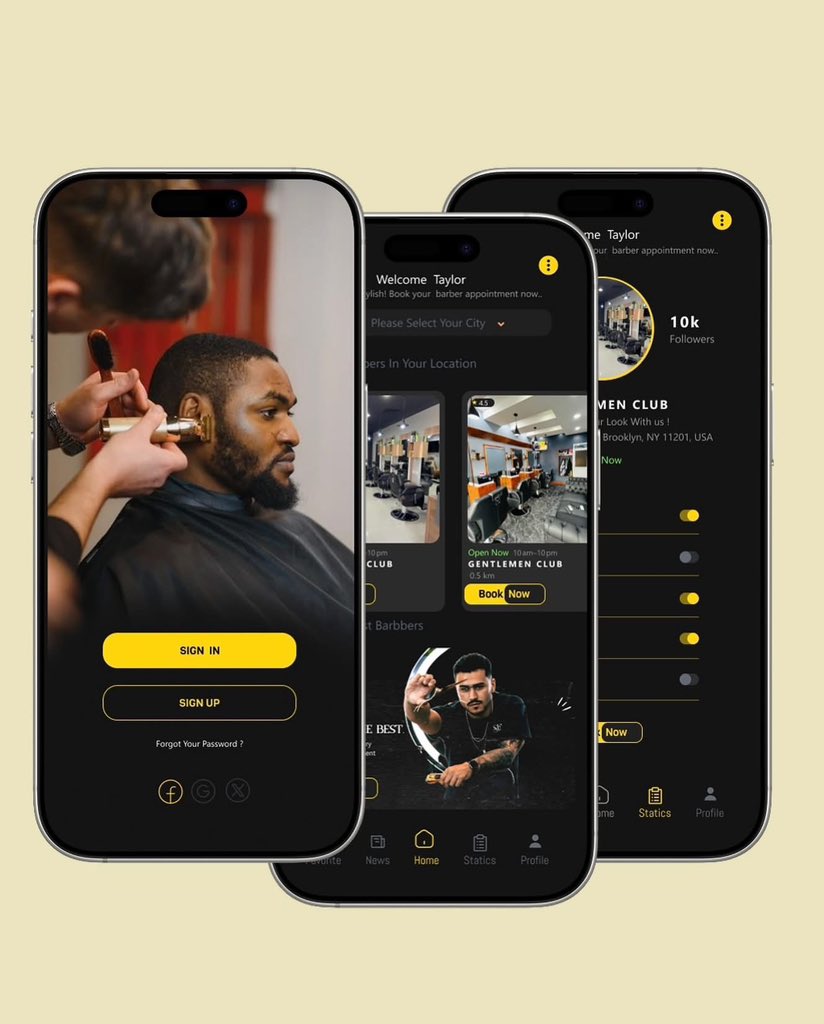 your_tecksis's tweet image. Day 21/30 – Barber Booking Appointment App
Designed a smooth and modern interface for a barber booking appointment app.
..
#dailyuidesign #uidesignchallenge #barberapp #bookingapp #appointmentapp #appdesign #productdesign #uxuidesign #mobileui #uxui #designinspiration