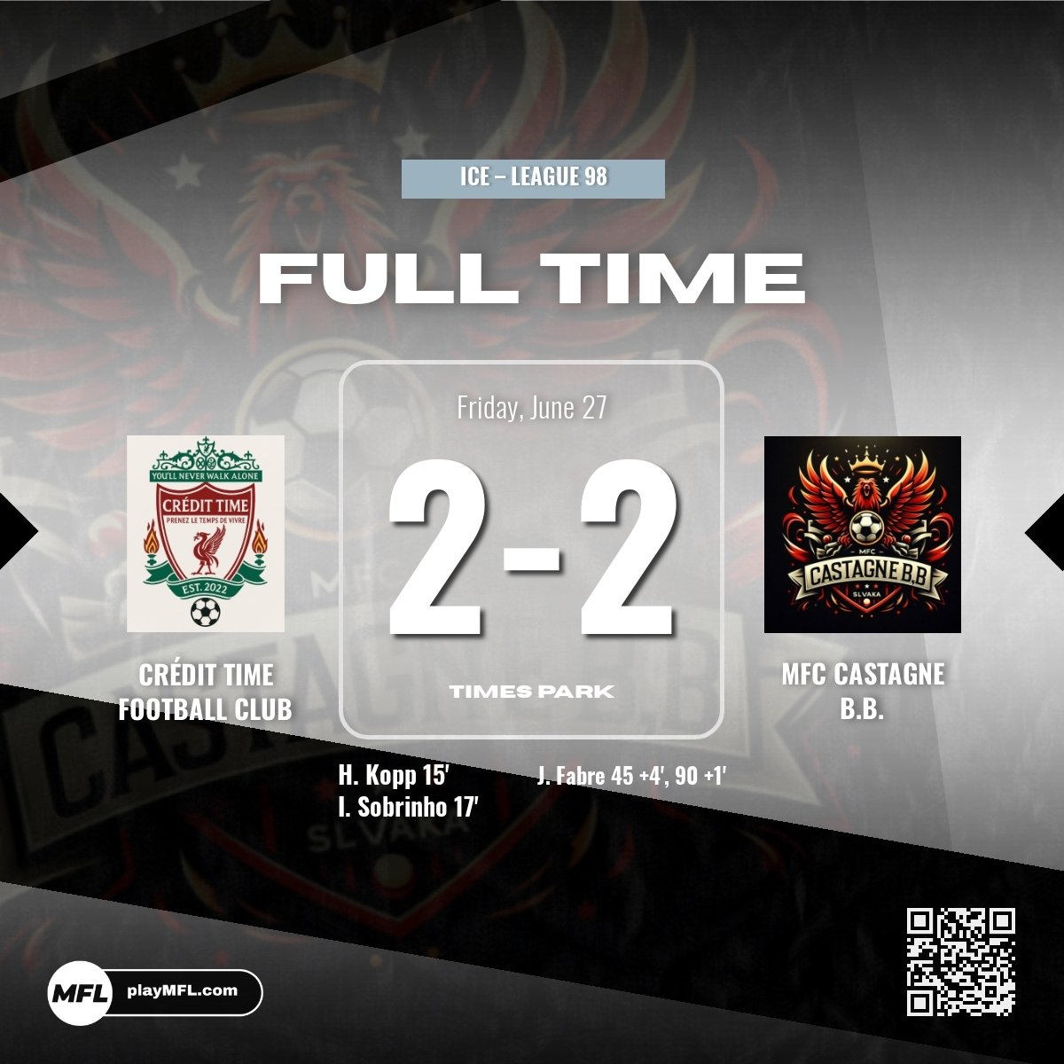 Egalisation à la dernière seconde pour allez chercher le point du nul contre une équipe du haut de tableau <a href="/playMFL/">MFL</a>