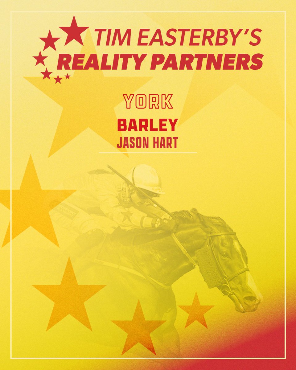 Tim Easterby Reality Partners (@tde_syndicates) on Twitter photo Just the one runner for the red and yellow team today with BARLEY heading to the Knavesmire. Best of luck to all of his owners! Just the one runner for the red and yellow team today with BARLEY heading to the Knavesmire. Best of luck to all of his owners!