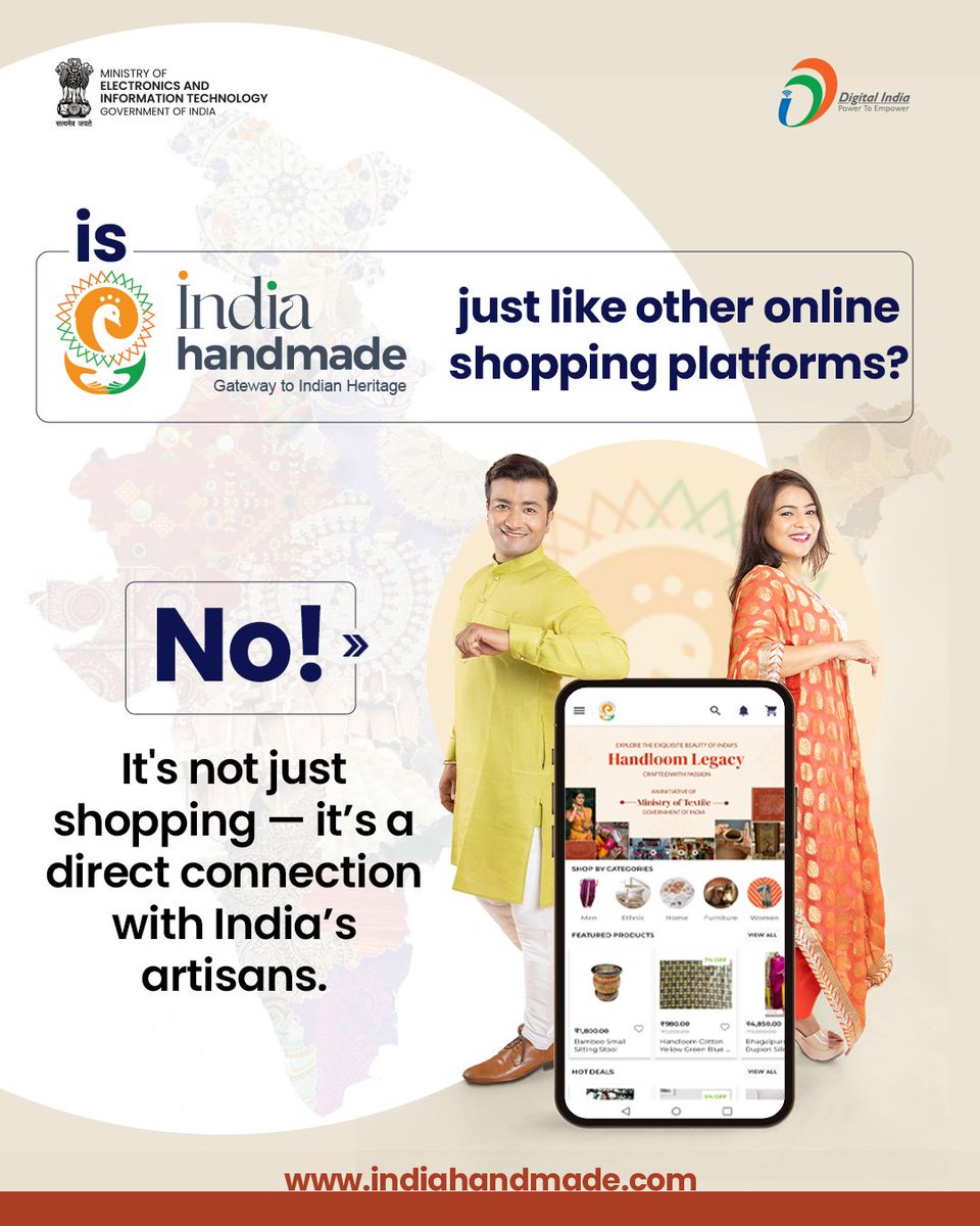 _DigitalIndia's tweet image. When you shop from IndiaHandmade.com,  you directly support the hard work of our artisans.
This is not just a platform —  it's a movement for local pride, empowerment, and tradition.
👉 Join now: indiahandmade.com
#IndiaHandmade #SupportArtisans

@Indiahandmade_
