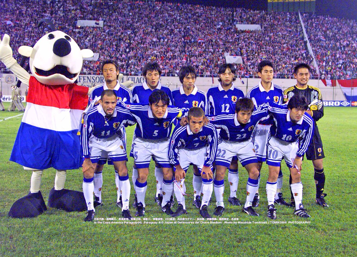 日本代表：森岡隆三、相馬直樹、安藤正裕、城彰二、斉藤俊秀、川口能活、呂比須ワグナー、秋田豊、伊藤照義、福西崇史、名波浩
Japan team
in the Copa America Paraguay99,  Paraguay vs Japan4-0 
at Defensores del Chaco Stadium   
Photo by Masahide Tomikoshi / TOMIKOSHI  PHOTOGRAPHY