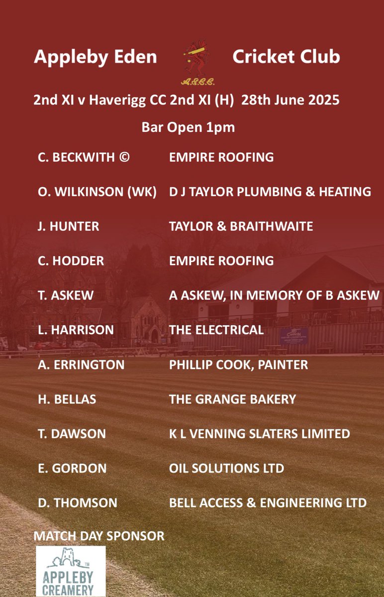 Game day!
1st XI v Sedgwick (A) 2pm
2nd XI v Haverigg 2s (H) 1pm
#AECC