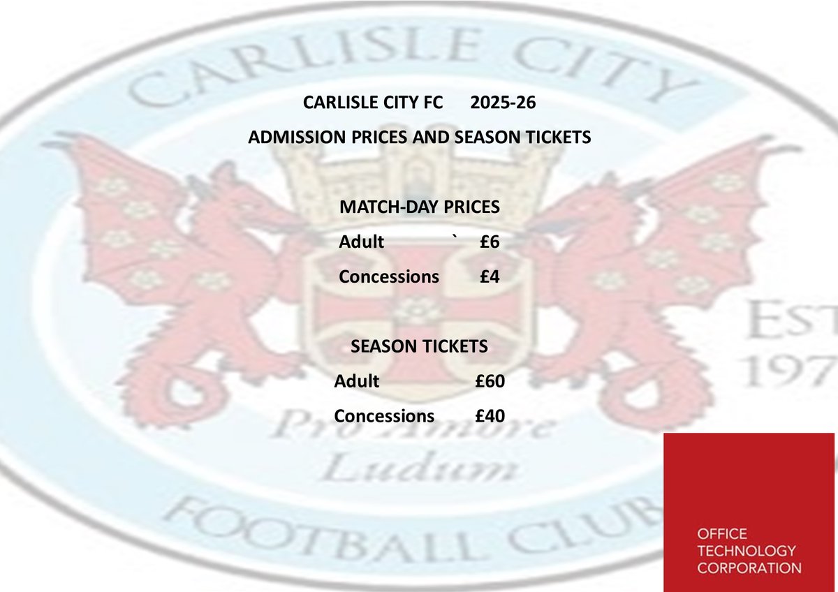 SEASON TICKETS-  are now on sale and offer tremendous value for 19 league games.....