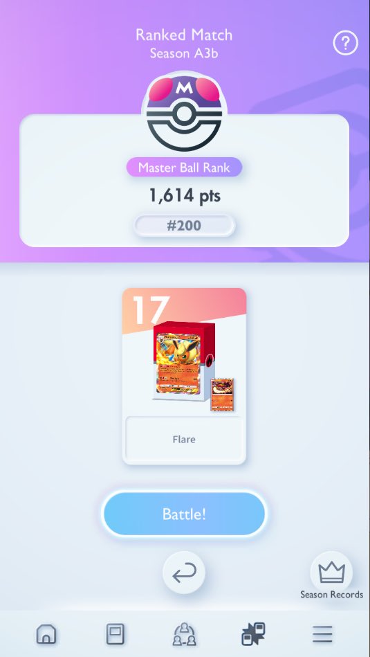 Ended the day at 1614 points into Masterball, despite losing 8 in a row at one point (don’t tilt queue 😂) we’ll see how far we can go for this season 

#PokemonTCGPocket