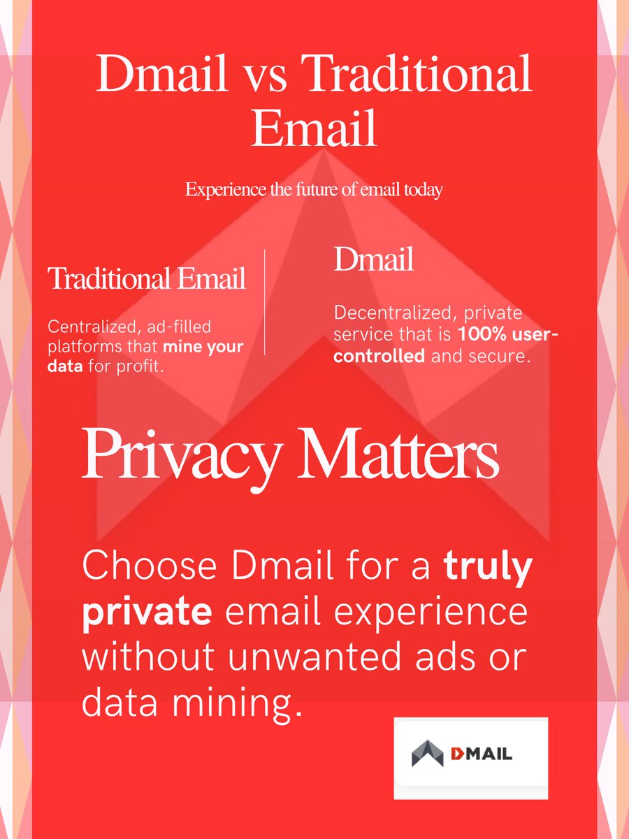 WillsP101's tweet photo. Experience the future of email today.

Choose Dmail for a truly private email experience without unwanted ads or data mining.

#DMAIL #Web3 #PrivacyMatters
#Airdrop https://t.co/LZipwrwWXp