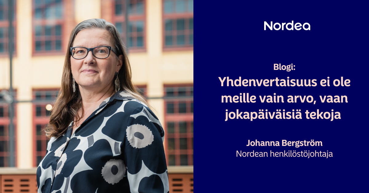 Nordea Suomi (@nordea_fi) on Twitter photo Olemme ylpeitä siitä, että olemme olleet <a href="/helsinkipride/">Helsinki Pride -yhteisö</a> n virallinen kumppani seitsemän vuoden ajan. Kumppanuus on haastanut meitä katsomaan peiliin ja muuttamaan toimintatapojamme entistä yhdenvertaisemmiksi. nordea.com/fi/uutiset/yhd…
Henkilöstöjohtajamme Johanna Bergström kertoo Olemme ylpeitä siitä, että olemme olleet <a href="/helsinkipride/">Helsinki Pride -yhteisö</a> n virallinen kumppani seitsemän vuoden ajan. Kumppanuus on haastanut meitä katsomaan peiliin ja muuttamaan toimintatapojamme entistä yhdenvertaisemmiksi. nordea.com/fi/uutiset/yhd…
Henkilöstöjohtajamme Johanna Bergström kertoo