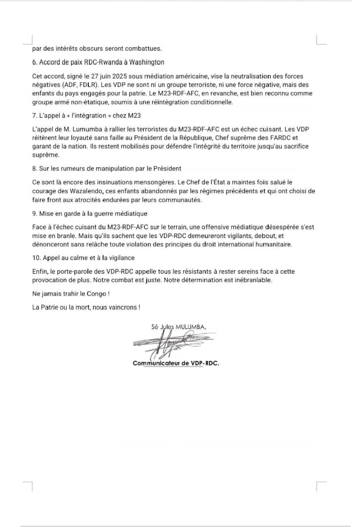 Jules Mulumba (@mulumba_jules) on Twitter photo Réaction des VDP-RDC/Wazalendo face à la propagande du Rwanda
<a href="/Presidence_RDC/">Présidence RDC 🇨🇩</a>
<a href="/POTUS/">President Donald J. Trump</a>
<a href="/PrimatureRDC/">Primature de la République Démocratique du Congo</a>
<a href="/RDC_Minafet/">RDC • Affaires Etrangères 🇨🇩</a>
<a href="/PatrickMuyaya/">Patrick Muyaya</a>
<a href="/ONU_fr/">Nations Unies (ONU)</a>
<a href="/MONUSCO/">MONUSCO</a>
<a href="/hrw/">Human Rights Watch</a>
<a href="/mkainerugaba/">Muhoozi Kainerugaba</a>
<a href="/AfricanUnion/">The African Union</a>
<a href="/antonioguterres/">António Guterres</a>
<a href="/Neves7bobe/">Neves 🇨🇩🖤</a>
@anae Réaction des VDP-RDC/Wazalendo face à la propagande du Rwanda
<a href="/Presidence_RDC/">Présidence RDC 🇨🇩</a>
<a href="/POTUS/">President Donald J. Trump</a>
<a href="/PrimatureRDC/">Primature de la République Démocratique du Congo</a>
<a href="/RDC_Minafet/">RDC • Affaires Etrangères 🇨🇩</a>
<a href="/PatrickMuyaya/">Patrick Muyaya</a>
<a href="/ONU_fr/">Nations Unies (ONU)</a>
<a href="/MONUSCO/">MONUSCO</a>
<a href="/hrw/">Human Rights Watch</a>
<a href="/mkainerugaba/">Muhoozi Kainerugaba</a>
<a href="/AfricanUnion/">The African Union</a>
<a href="/antonioguterres/">António Guterres</a>
<a href="/Neves7bobe/">Neves 🇨🇩🖤</a>
@anae