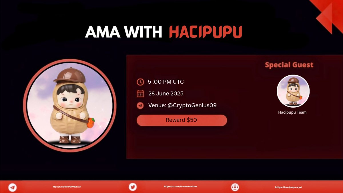 Crypto_Genius09's tweet photo. Join us for the #VoiceAMA with @HACIPUPUonSOL on 28 June at 5 PM UTC.
🎁Reward: $50
🏛️AMA Room: https://t.co/8YY6eY4mOP
Rules:
☑️Follow @HACIPUPUonSOL & @Crypto_Genius09
☑️Like, Retweet & Comment Questions (Max 3) https://t.co/5sORUMlXy1