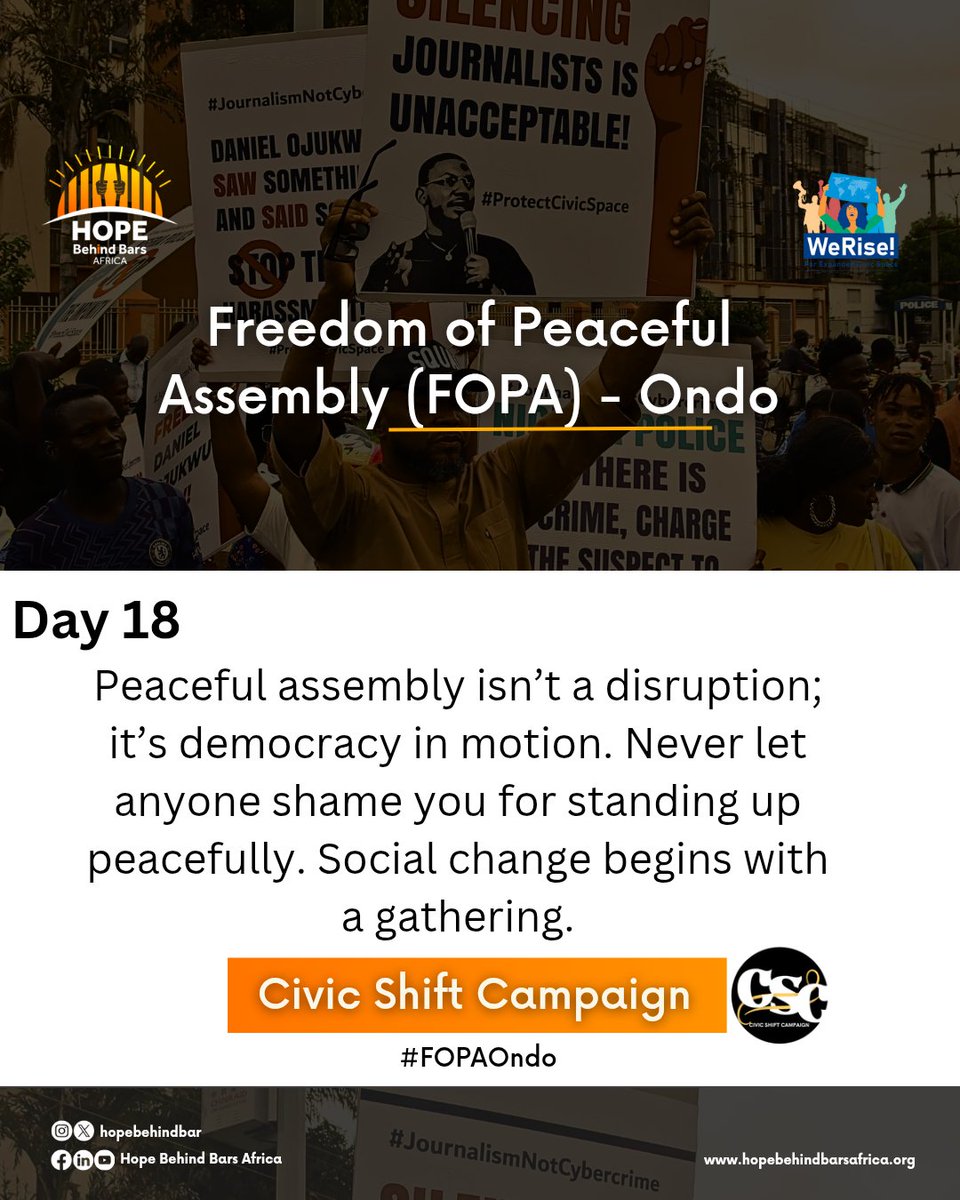 #FOPAOndo
#NonViolentVoices
#CivicShiftCampaign
#HopeBehindBarsAfrica
<a href="/hopebehindbar/">HOPE BEHIND BARS AFRICA (Criminal Justice Reforms)</a>