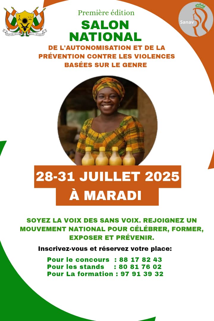 #Maradi reçoit la première édition du Salon National de l'autonomisation et la prévention contre les violences basées sur le genre .
Devenez partenaire &amp; sponsors en nous écrivant au :22793955712 
Email : sanavniger@gmail.com
#autonomisation
#prevention #violences