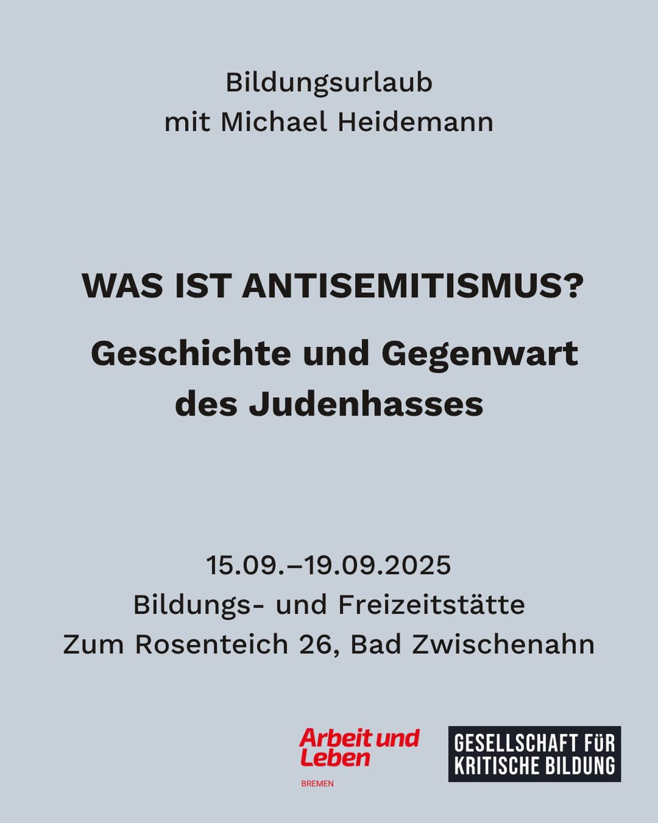 Wir bieten im September wieder ein Wochenseminar an, das als Bildungsurlaub/Bildungszeit angerechnet werden kann. 

Weitere Infos gibt es hier: aulbremen.de/seminar/nummer…