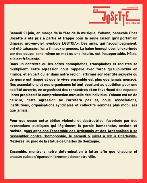 OST_Reims's tweet image. communiquée de &quot;chez josette&quot; , café librairie alternative à Charleville Méziere.