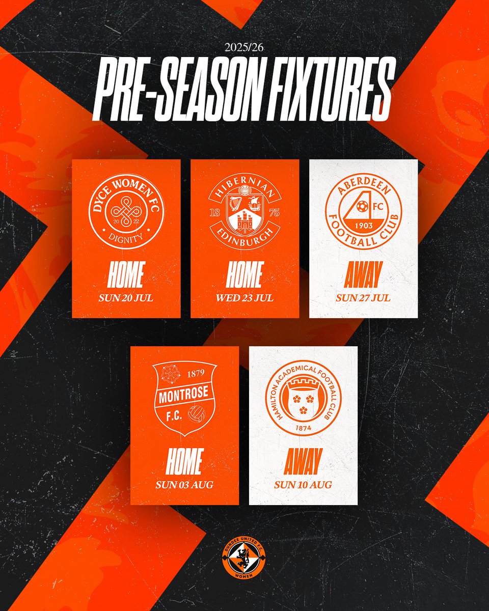 We can now confirm our pre-season schedule as we build towards the 2025/26 season.

Dyce are visitors to Foundation Park on July 20th before a midweek visit from Hibernian three days later.

On July 27th, we make our way up north to take on Aberdeen at Balmoral Stadium, with a