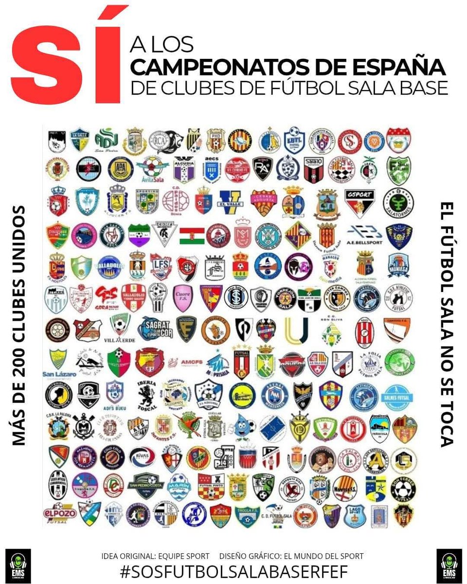 🚩 *SÍ a los Campeonatos de España de Clubes Base de Fútbol Sala*  
🚩 *El Fútbol Sala NO se toca*  
🚩 *Responsables: Presidentes Territoriales y <a href="/rfef/">RFEF</a>*

📣 Enviaremos esta demanda a todas las plataformas y también directamente a: **futbolsala@rfef.es**

 *No nos vamos a rendir.