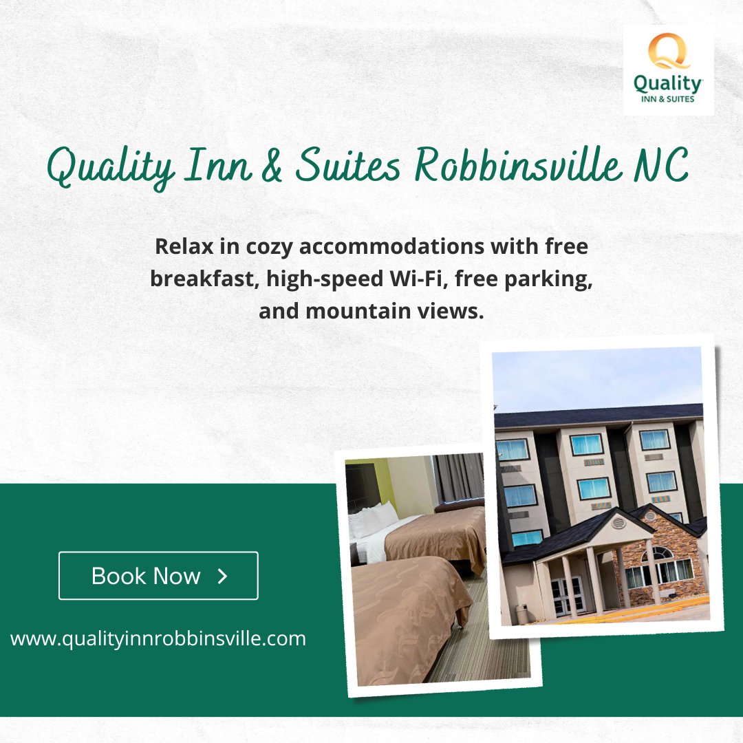 Quality Inn &amp; Suites Robbinsville NC
Relax with free Wi-Fi, breakfast, fitness center, and scenic mountain access.
🔗 qualityinnrobbinsville.com
#RobbinsvilleNC #MountainStay #QualityInn