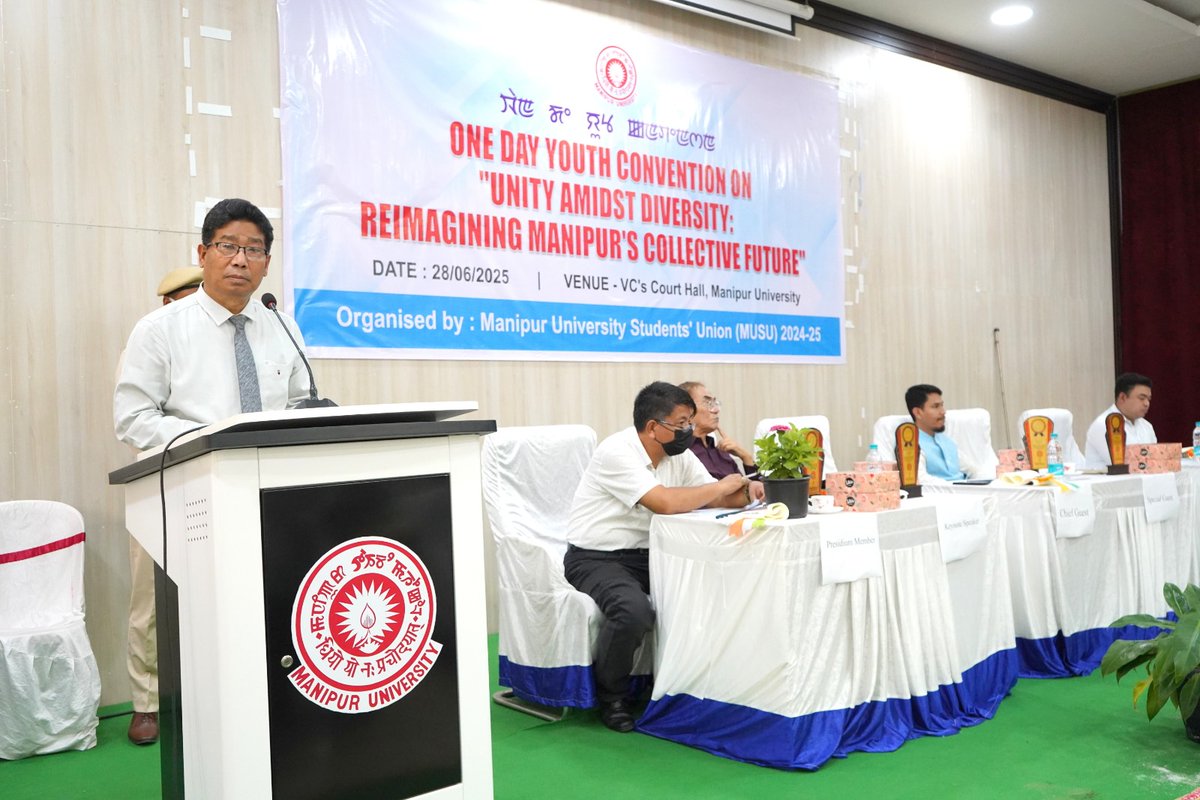 🗣️ One Day Youth Convention on
 “Unity Amidst Diversity: Reimagining Manipur’s Collective Future”
🗓️ 28 June 2025
📍 Organised by Manipur University Students’ Union (MUSU) 2024–25
#YouthConvention #UnityInDiversity #ManipurUniversity #MUSU #FutureOfManipur