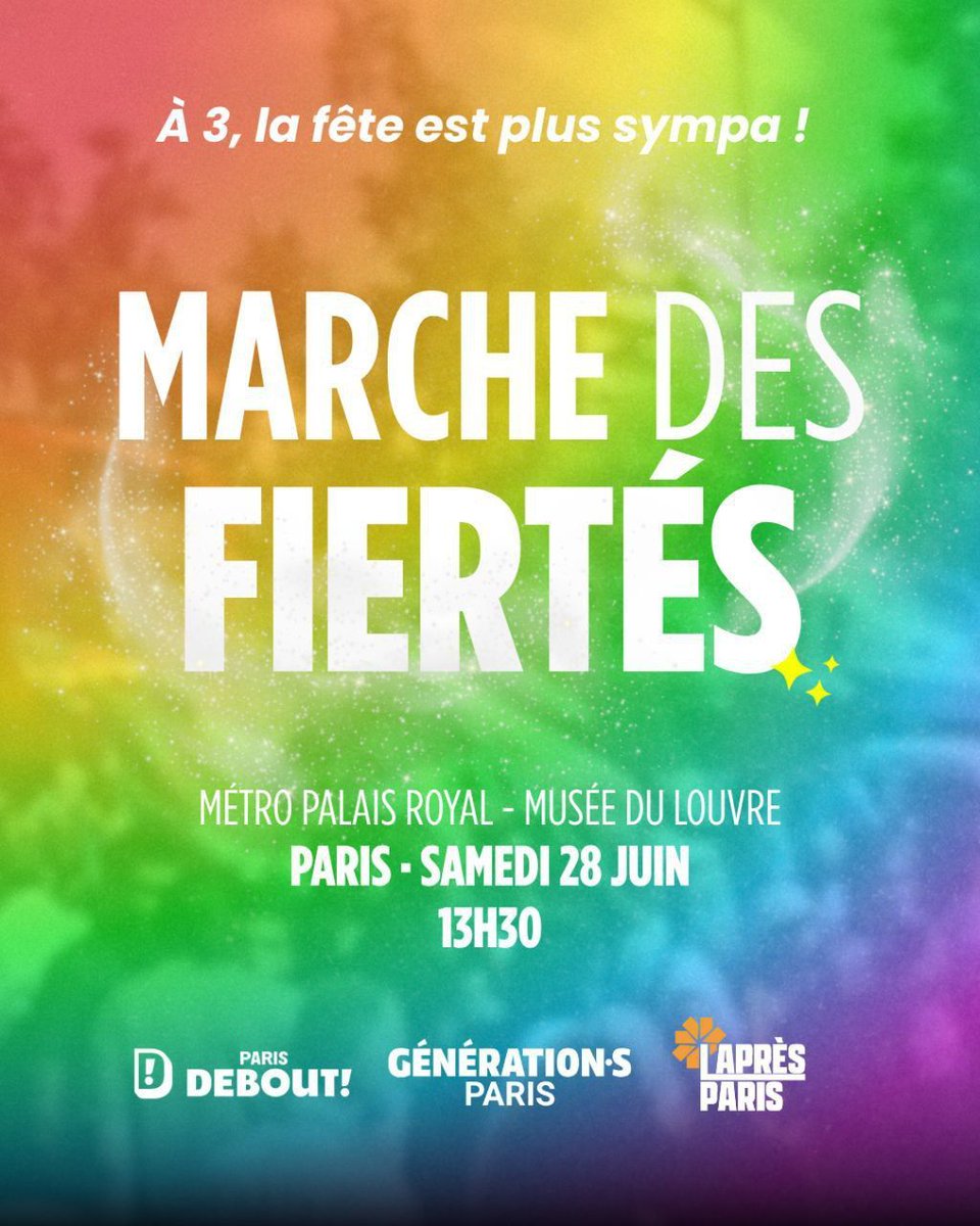 Soyons nombreux à la Marche des Fiertés !

Manifestons avec <a href="/GenerationsMvt/">Génération·s</a> et <a href="/debout_fr/">Debout!</a> et bien sûr <a href="/Apres_fr/">L’APRÈS</a>

Unis pour l'égalité des Droits !