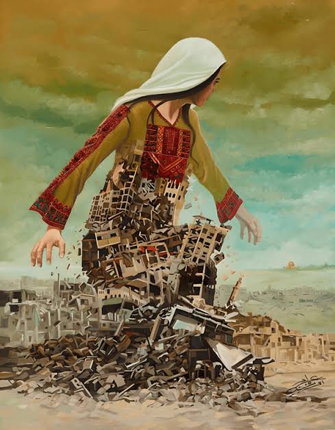 "My country is not a suitcase
I am not a traveler
I am the lover and the land is the beloved."

Mahmoud Darwish, Diary of a Palestinian Wound for Fadwa Tuqan

🎨 'We Shall Return' by Imad Abu Shtayyah. 2014