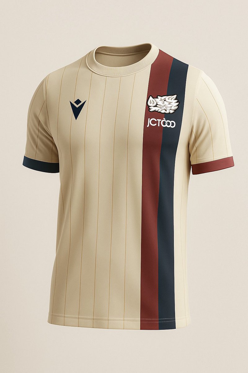 bcafctalhah's tweet image. ChatGPT can't seem to keep the elements the same but I think something like this next season could be class for a 3rd kit
- Reference to our "Barcelona" kits
- Ecru base with gold pinstripes
- BOAR.
- Hope JCT600 don't mind doing a Man City and have their logo smaller
#BCAFC