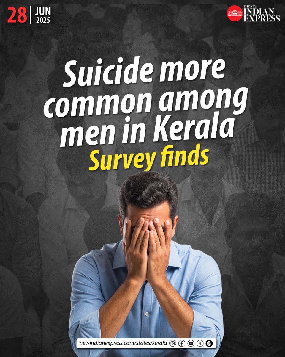 TNIE Kerala (@xpresskerala) on Twitter photo Suicide rates are highest in Thiruvananthapuram, Kollam, Alappuzha, Pathanamthitta, and Kottayam districts. These districts account for 41% of the total suicides in Kerala.
🔗shorturl.at/O8DZP
<a href="/MSKiranPrakash/">KIRAN PRAKASH</a> <a href="/PaulCithara/">Cithara Paul</a> <a href="/VeenaGeorge03/">Veena George</a> #MentalHealth #Men #Kerala Suicide rates are highest in Thiruvananthapuram, Kollam, Alappuzha, Pathanamthitta, and Kottayam districts. These districts account for 41% of the total suicides in Kerala.
🔗shorturl.at/O8DZP
<a href="/MSKiranPrakash/">KIRAN PRAKASH</a> <a href="/PaulCithara/">Cithara Paul</a> <a href="/VeenaGeorge03/">Veena George</a> #MentalHealth #Men #Kerala