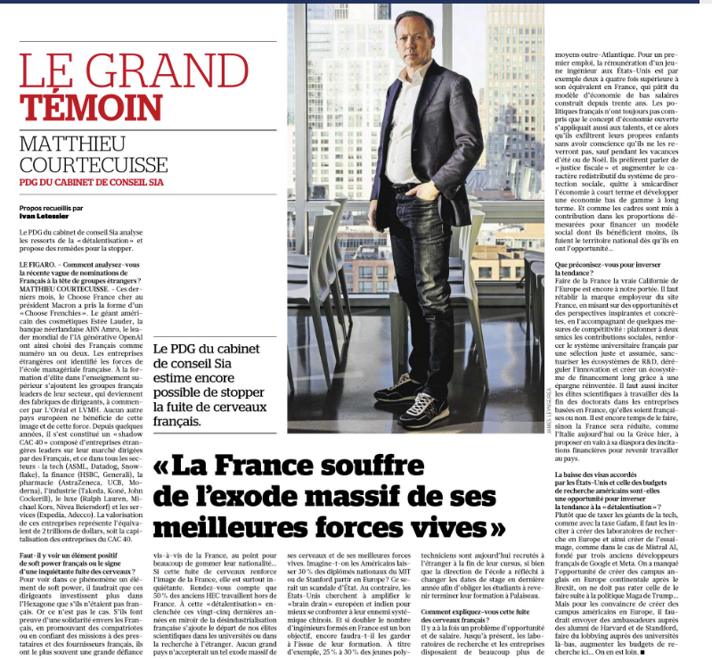 "Faire de la France la vraie Californie de l’Europe est encore à notre portée". L'ITW coup de gueule de <a href="/MCourtecuisse/">MatthieuCourtecuisse</a>, CEO <a href="/SiaPartners/">Sia</a>, sur la #détalentisation rampante de la France est à lire ce samedi dans <a href="/Le_Figaro/">Le Figaro</a>. Personne ne pourra dire qu'il ne savait pas...