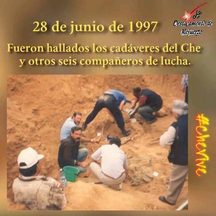 ✍️El 28 de junio de 1997 fueron hallados los restos del #Che y otros seis compañeros de lucha, en la pista de un aeropuerto de la localidad de Vallegrande, Bolivia
#CubaViveEnSuHistoria
#CheVive
