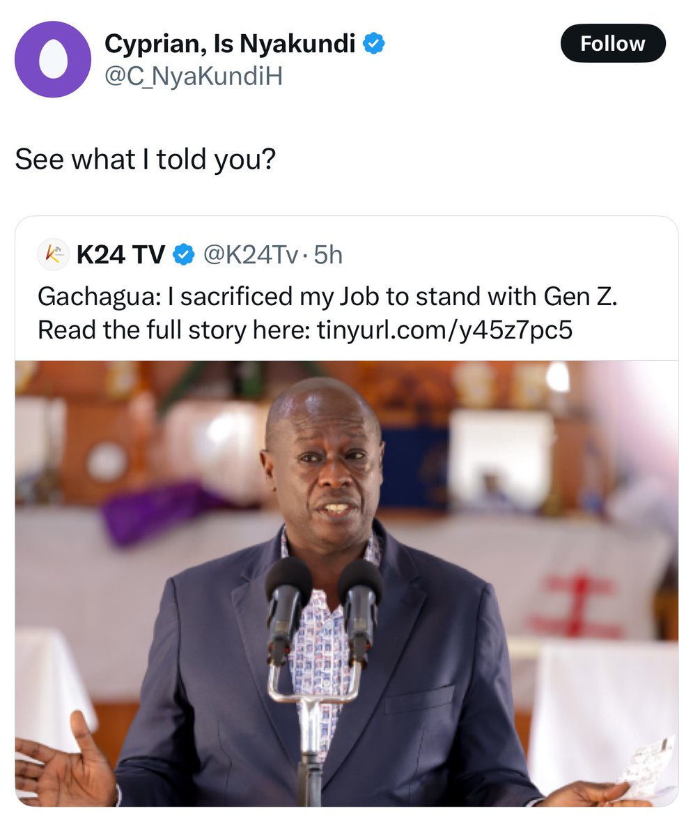Gachagua Sacrificing his job to stand with Gen Z should be celebrated not frowned upon!
