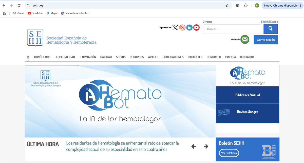 La <a href="/sehh_es/">@sehh_es</a> se incorpora a la era de la transformación digital ofreciendo a sus socios #HEMATOBOT, el primer asistente virtual basado en #InteligenciaArtificial en #Hematología 

sehh.es

#IA #chatbot