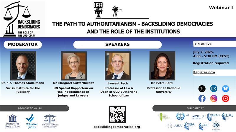 1/4 🛑 Webinar I – Join Us Live!
📆 July 7, 2025 | 4:00–5:50 PM (CEST)
🧭 Topic: The Path to Authoritarianism – Backsliding Democracies and the Role of the Institutions