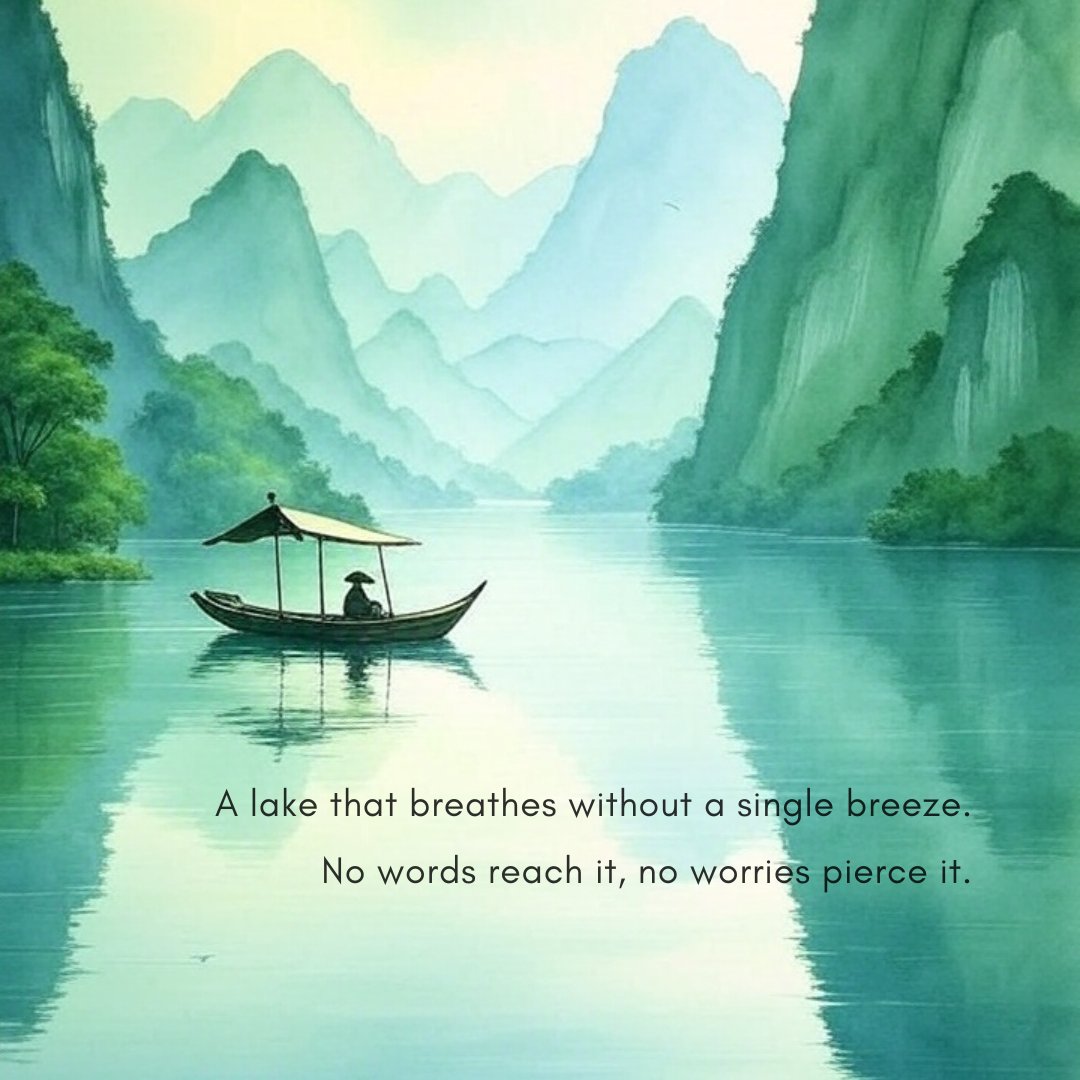 PositiveV247's tweet photo. A lake that breathes without a single breeze.
No words reach it,
no worries pierce it.
Just by being, it quiets the heart. That stillness even in the midst of chaos was my shelter.
#InnerPeace #CalmLake #EmotionalRest https://t.co/87dSFbInDR