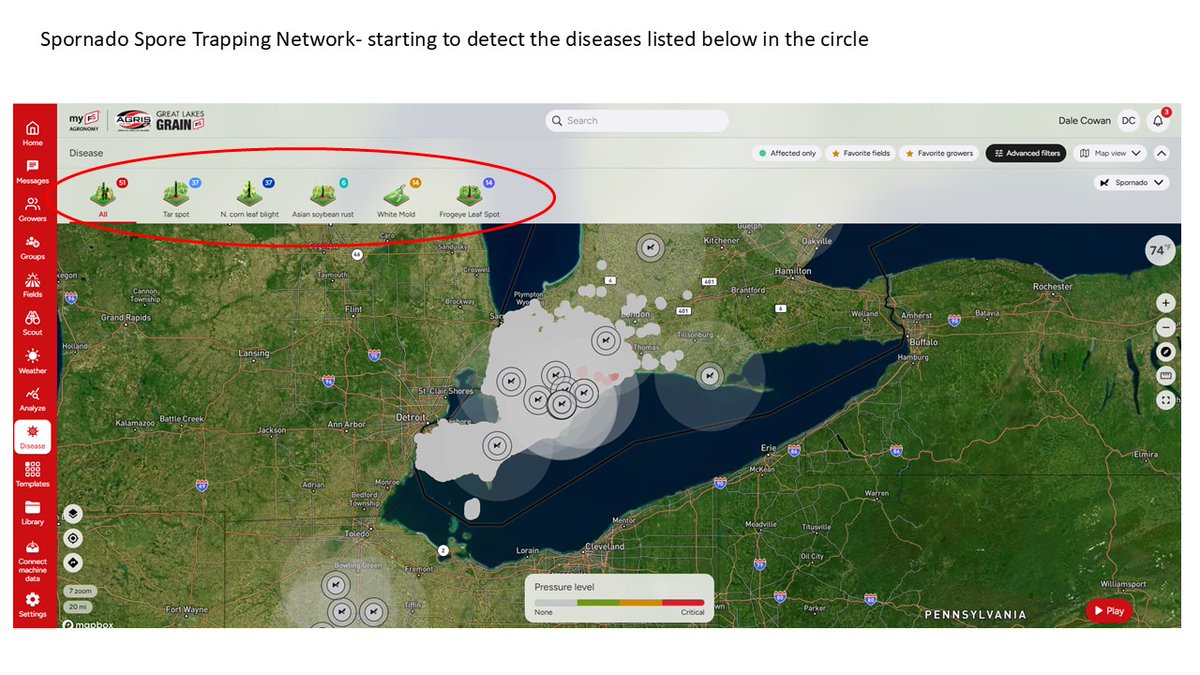 SCSAgronomy's tweet image. #agrisagronomy the AGRIS collaborative network is up and running some more traps to add, starting to pick up a hoist of diseases- remember the disease triangle - host crop -spore load and environmental conditions to support infection need all 3 things aligned to have an issue