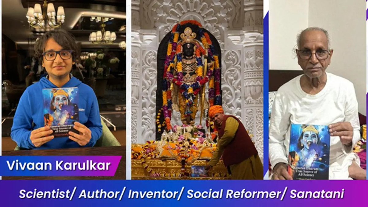 4️⃣
📚 At 16, he authored:

🕉️ ‘Sanatan Dharma: True Source of All Science’

46 chapters showing how Vedic knowledge predicted modern science!

🔖 Dedicated to Shri Ram Lalla during Ram Mandir Pran Pratishtha 🙏

Reviewed by Shri Champat Rai ji.