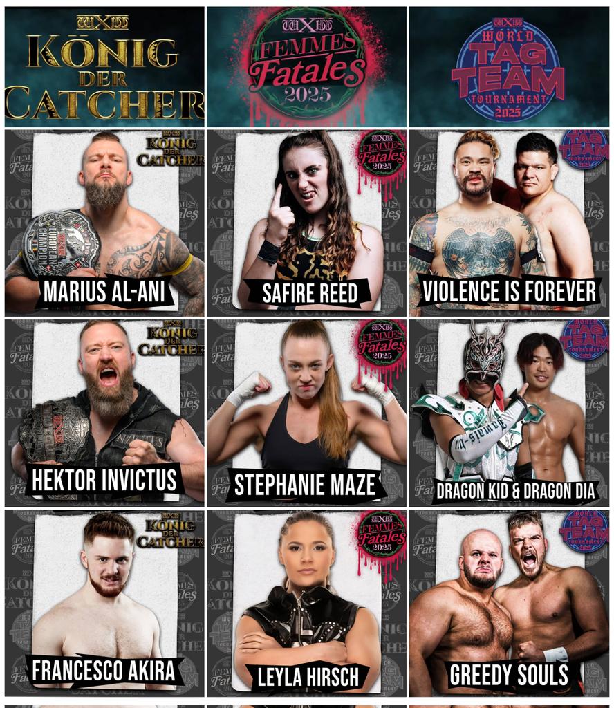 Honeycakeman (Insta: wrestling_focus) (@honeycakeman) on Twitter photo First 3 participants (of 8) of the three tournaments at wXw Pro-Wrestling Grand Prix have been announced!
<a href="/mariusAL_Ani/">Marius AL-Ani</a> <a href="/safirewrestler/">Safire Reed ☣️</a> <a href="/dgarrinibc/">Dominic Garrini</a> <a href="/kevinxku/">Kevin KU🎄⚒⚒⚒</a> <a href="/HektorInvictus/">Hektor Invictus</a> <a href="/StephMWrestling/">Stephanie Maze</a> <a href="/Dragon_Kid_0202/">🅳🆁🅰🅶🅾🅽 🅺🅸🅳</a> <a href="/dragondia/">ドラゴン・ダイヤ DragonDia</a> <a href="/francescoakira/">AKIRA (フランシスコ・アキラ)</a> <a href="/LegitLeyla/">Legit Leyla Hirsch</a> <a href="/Bronco_PW/">Brendan White</a> <a href="/dannyjoneswres/">Danny Jones</a> First 3 participants (of 8) of the three tournaments at wXw Pro-Wrestling Grand Prix have been announced!
<a href="/mariusAL_Ani/">Marius AL-Ani</a> <a href="/safirewrestler/">Safire Reed ☣️</a> <a href="/dgarrinibc/">Dominic Garrini</a> <a href="/kevinxku/">Kevin KU🎄⚒⚒⚒</a> <a href="/HektorInvictus/">Hektor Invictus</a> <a href="/StephMWrestling/">Stephanie Maze</a> <a href="/Dragon_Kid_0202/">🅳🆁🅰🅶🅾🅽 🅺🅸🅳</a> <a href="/dragondia/">ドラゴン・ダイヤ DragonDia</a> <a href="/francescoakira/">AKIRA (フランシスコ・アキラ)</a> <a href="/LegitLeyla/">Legit Leyla Hirsch</a> <a href="/Bronco_PW/">Brendan White</a> <a href="/dannyjoneswres/">Danny Jones</a>