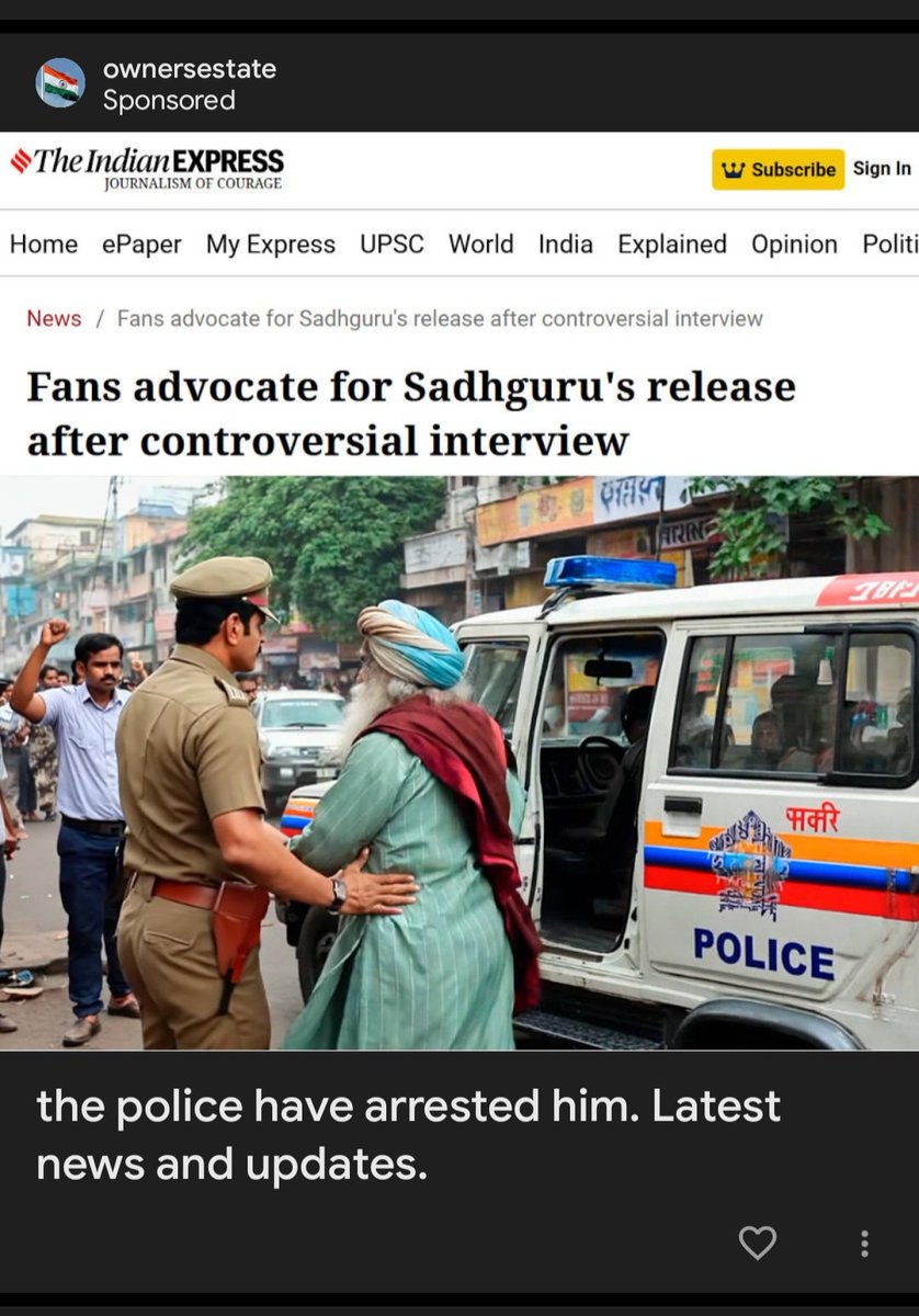 AI misinfo is here! Just saw a doctored image of <a href="/SadhguruJV/">Sadhguru</a> in my Google news feed, and get this - it's being promoted with Google ads! Who's behind ownersestate? 
PS: never been associated with Isha Foundation but this is alarming.