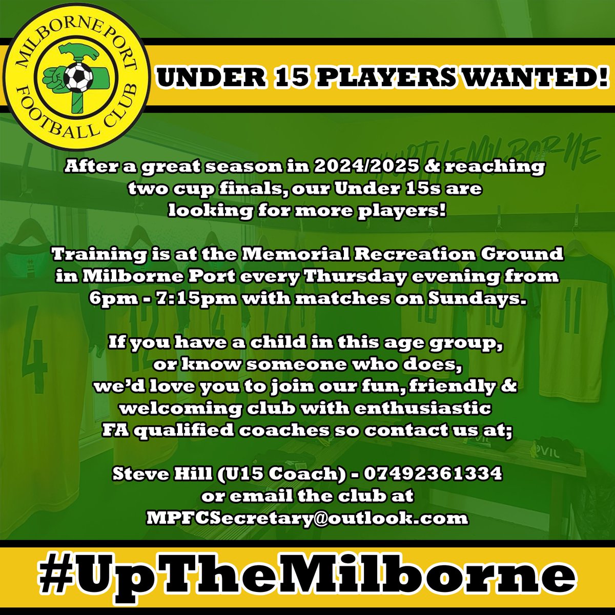 Our Under 15s are looking for more players for next season, details below 👇

#UTM #UpTheMilborne