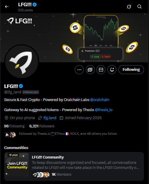Rasprav10's tweet photo. 6K+ followers for @lfg_land
1K+ users already in the LFG!!! Community
It's starting just like KawaiiQ & Cupiee did 📱🐼
Beyond tech & dev firepower 🧑💻
$ORAI | @Oraichain has a rare edge in Web3:
They build apps that real people actually use 🧠🫂
3 Digits will happen 📈 https://t.co/qvXuQjmIkg