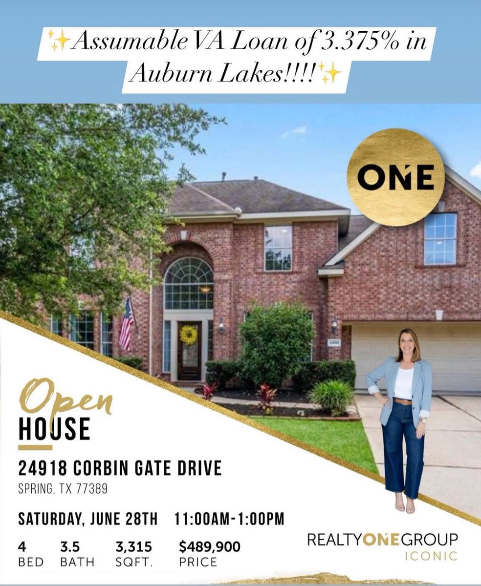 mariedavishomes's tweet image. 🏡OPEN HOUSE THIS SATURDAY!

✨ASSUMABLE LOAN of 3.375% in Auburn Lakes!!!!!✨

📍24918 Corbin Gate Drive, Spring, Tx. 77389

4 Bedroom | 3 Full, 1 Half Bath | 3,315 SQ FT
Send me a DM for more details or to schedule a showing!

📲281-851-5556

#AssumableMortgage #SpringTx