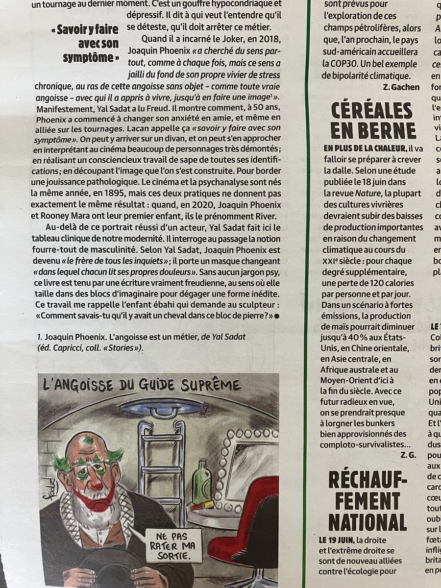 "Ce travail me rappelle l'enfant ébahi qui demande au sculpteur : 'comment savais-tu qu'il y avait un cheval dans ce bloc de pierre ?'"

Super recension de L'Angoisse est un métier par Yann Diener dans Charlie. En revanche non, je n'ai pas lu Freud (enfin, pas personnellement).
