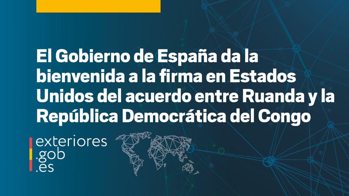 El Gobierno de España da la bienvenida a la firma en Estados Unidos del acuerdo entre Ruanda y la República Democrática del Congo, un paso clave que abre un camino de estabilidad para la región.

🔗
exteriores.gob.es/es/Comunicacio…