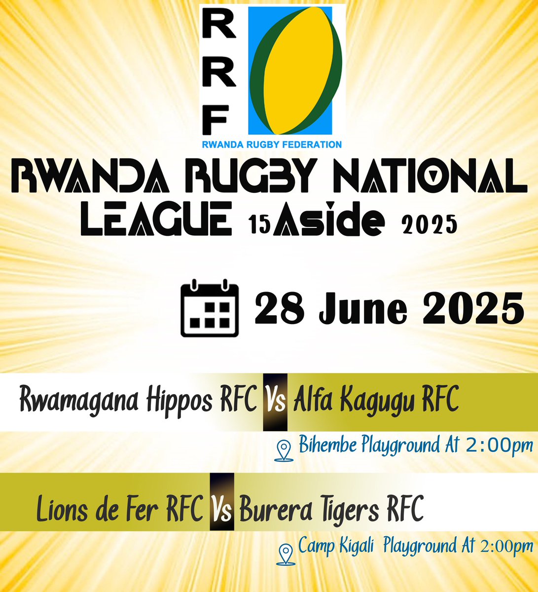 Rwanda Rugby ๐ท๐ผ (@rugbyrwanda) on Twitter photo The new season is BACK! ๐๐ฅ
The Season kicksoff today with #LionsdeFer taking on #BureraTigers at #CampKigali Rugby playground and #RwamaganaHippos host #AlfaKagugu in #Bihembe playground.
#RwandaRugby
#RRC2025
#RugbyAfrica
#Kickoff
#BackInAction
<a href="/RugbyAfrique/">Rugby Afrique</a>
<a href="/WorldRugby/">World Rugby</a> The new season is BACK! ๐๐ฅ
The Season kicksoff today with #LionsdeFer taking on #BureraTigers at #CampKigali Rugby playground and #RwamaganaHippos host #AlfaKagugu in #Bihembe playground.
#RwandaRugby
#RRC2025
#RugbyAfrica
#Kickoff
#BackInAction
<a href="/RugbyAfrique/">Rugby Afrique</a>
<a href="/WorldRugby/">World Rugby</a>