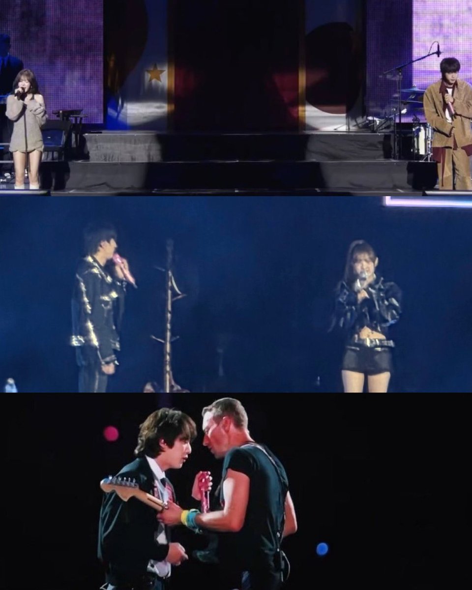 lovethve's tweet photo. the difference between jin performing with yena &amp;wendy and chris martin help https://t.co/mP752vaT3m