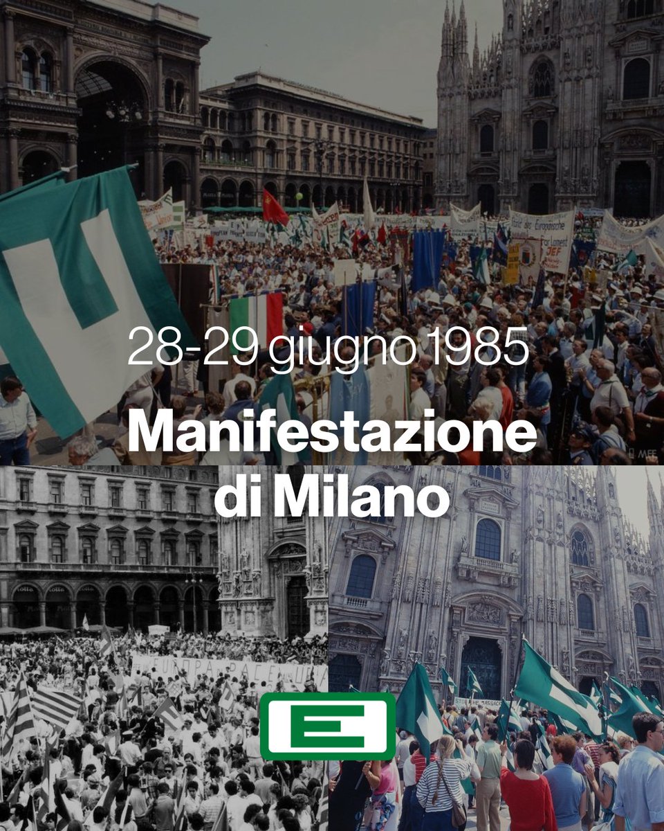 MOVFEDEUROPEO's tweet photo. 40 anni fa, 100.000 persone riempivano piazza del Duomo a Milano su iniziativa del MFE.
Una grande mobilitazione a sostegno del progetto Spinelli approvato dal @europarl, in occasione del Consiglio Europeo.
Oggi la lotta per un'Europa federale prosegue: unisciti a noi! https://t.co/4G5vRpjUKP