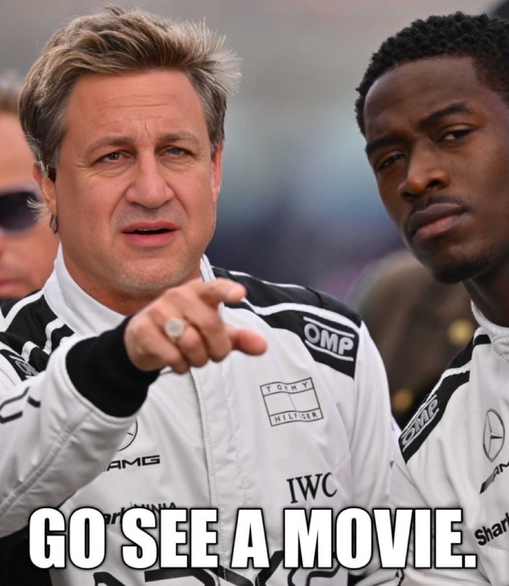 CEOAdam's tweet image. This AI picture came in on my X/Twitter feed. While I admire the creativity, thanks to the heavens that Apple Original Films cast Brad Pitt in that F1 lead role rather than me. F1 is going to sell a whole lot more tickets — because Brad Pitt is so good in this movie. Go see him!