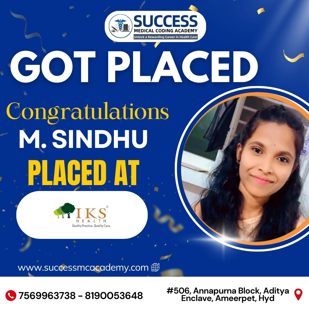 SuccessCoding's tweet image. Success Medical Coding Wishing a Heartfelt Congratulations to M. Sindhu
For Her Great Achievement of Getting Placed at IKS
Health ,Wishing You All the Best for This Exciting
New Journey
#SuccessMedicalCoding #PlacedAtIKSHealth #NewBeginnings #Proudmoment #Ameerpet #HYD .