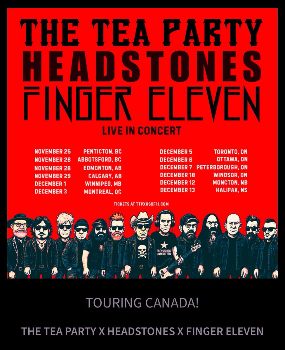 The Tea Party (@theteapartyband) on Twitter photo Canadian Tour later this year with our friends <a href="/theheadstones/">headstones</a> and <a href="/Finger_Eleven/">Finger Eleven</a> - VIP is nearly SOLDOUT!
TICKETS: ttpxhsxf11.com Canadian Tour later this year with our friends <a href="/theheadstones/">headstones</a> and <a href="/Finger_Eleven/">Finger Eleven</a> - VIP is nearly SOLDOUT!
TICKETS: ttpxhsxf11.com