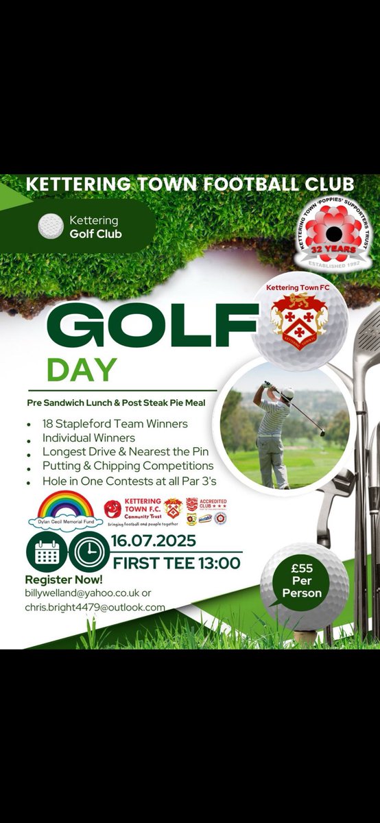 Last call for the Poppies Golf Day on Wednesday 16th July…we have space for a couple more teams so any fans out there wanting to play then let us know