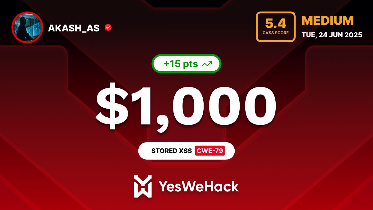 Bounty $$$$

#BugBounty #yeswehack #hackerone #h1 #CyberSecurity #pentester #PenTest #hack #cyber