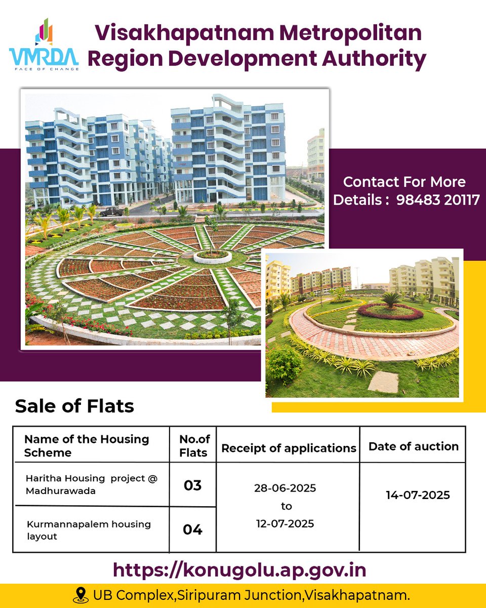 vmrdaofficial's tweet photo. 🏙️ Own Your Dream Flat in Vizag – Limited VMRDA Homes Up for Auction! 🏡
🗓️ Apply From: 28th June 2025
⏳ Last Date: 12th July 2025
📅 Auction Date: 14th July 2025
#VMRDAFlats #VizagDreamHome #VMRDAHousingSale #HarithaHeights #KurmannapalemLiving #OwnAHomeVizag #GovernmentAuction https://t.co/NN1hmrPKou