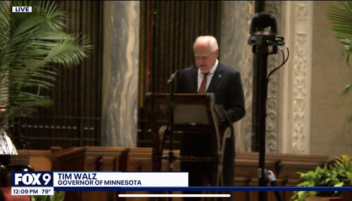 corinhoggard's tweet image. Gov. Walz’s voice is quaking as he eulogizes his friend and “the most consequential Speaker in Minnesota history”, Melissa Hortman and her husband, Mark.